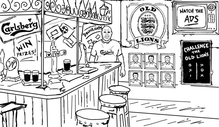 Concepts: ‘Old Lions’ pub as the homepage, with the 'guv' explaining the site... 
