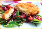 Quorn Gruyere Cheese Escalopes with Beetroot and Rocket Salad